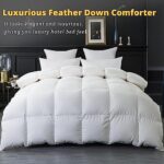 ELNIDO QUEEN Goose Feather Down Comforter Queen Size – All Season White Down Duvet Insert – Luxurious Fluffy Hotel Style Bedding Comforter – Ultra Soft 100% Cotton Cover – Queen (90×90 Inch)