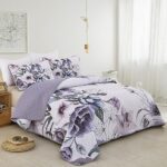 Floral Quilt Set Full 3 Pieces Boho Purple Floral Quilt Coverlet Set Soft Microfiber Lightweight Purple Quilted Bedspread for All Season 80″x90″