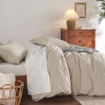 Bedsure 100% Washed Cotton Duvet Cover Queen – Beige Minimalist Cotton Duvet Cover Set Linen Like – 3 Pieces Plain Simple Cotton Duvet Cover Set with 2 Pillow Shams (Beige, Queen, 90″x90″)