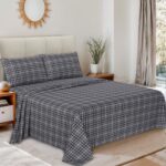 RUVANTI Flannel Sheets Queen Size – 100% Cotton Double Brushed Bed Sheets, Deep Pockets 16 Inches Queen Sheet Set, All Seasons Breathable & Extra Soft – Warm & Cozy, 4 Piece, Grey Plaid