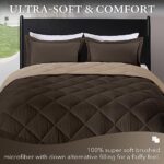 downluxe Queen Comforter Set – Brown and Tan Queen Comforter, Soft Bedding Sets for All Seasons -3 Pieces – 1 Comforter (88″x92″) and 2 Pillow Shams(20″x26″)